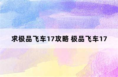 求极品飞车17攻略 极品飞车17